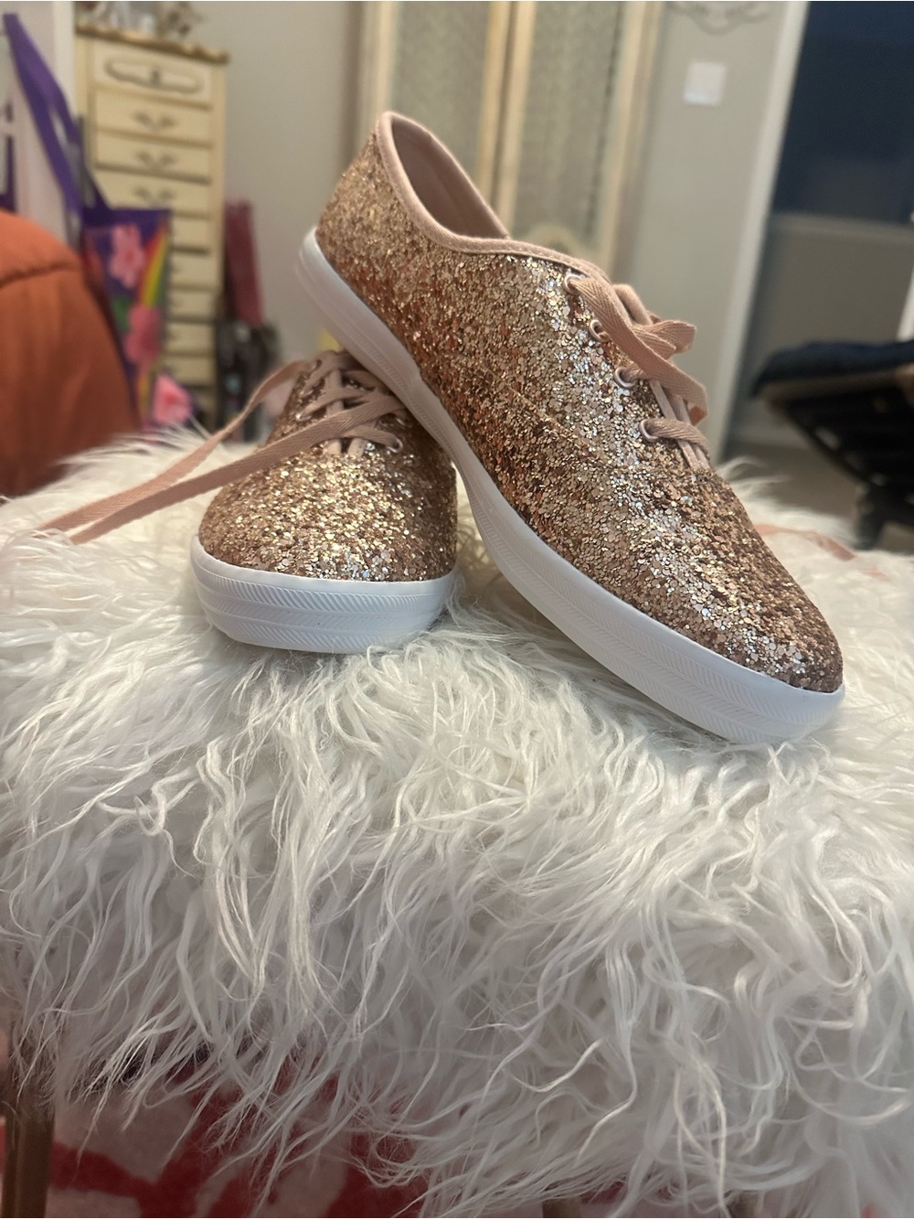 Keds Rose Gold Glitter Lace-Up Sneakers